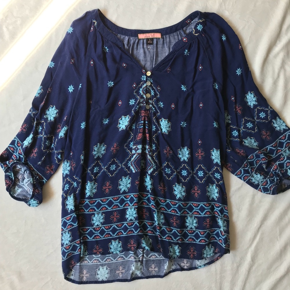 Patterned Blue Blouse